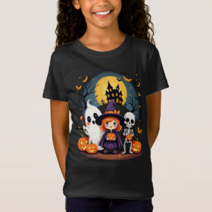 T-Shirt Joli Halloween Enfants Tee Ghost Witch Squelette