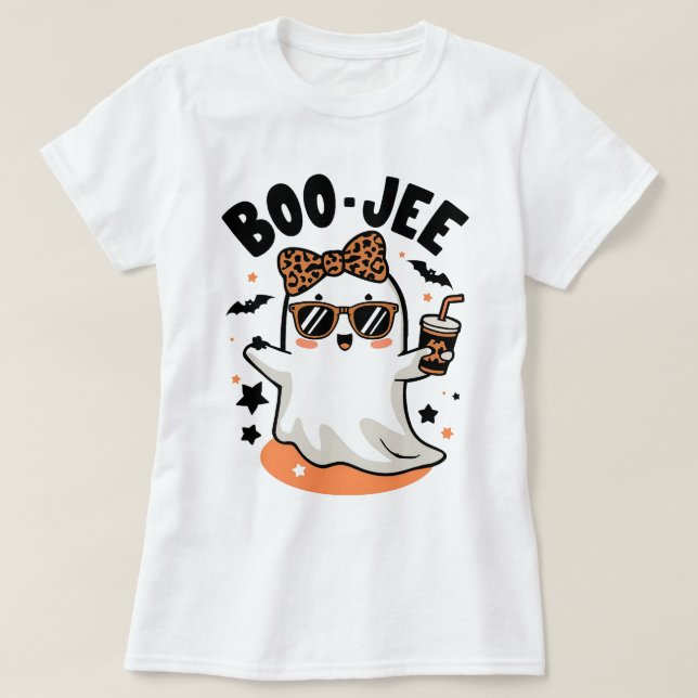 T-shirt Joli Halloween Ghost Design avec Empreinte de léop (Design devant)
