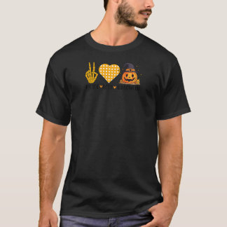 T-shirt Joli Halloween Paix Amour et Gnome Automne Filles 