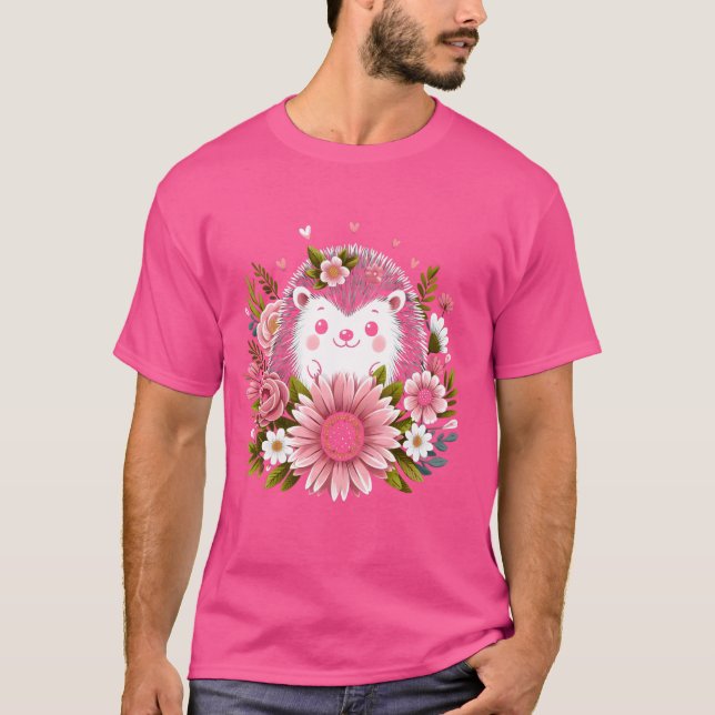 T-shirt Joli Hérisson Avec Fleurs Chemise Funny Hérisson (Devant)
