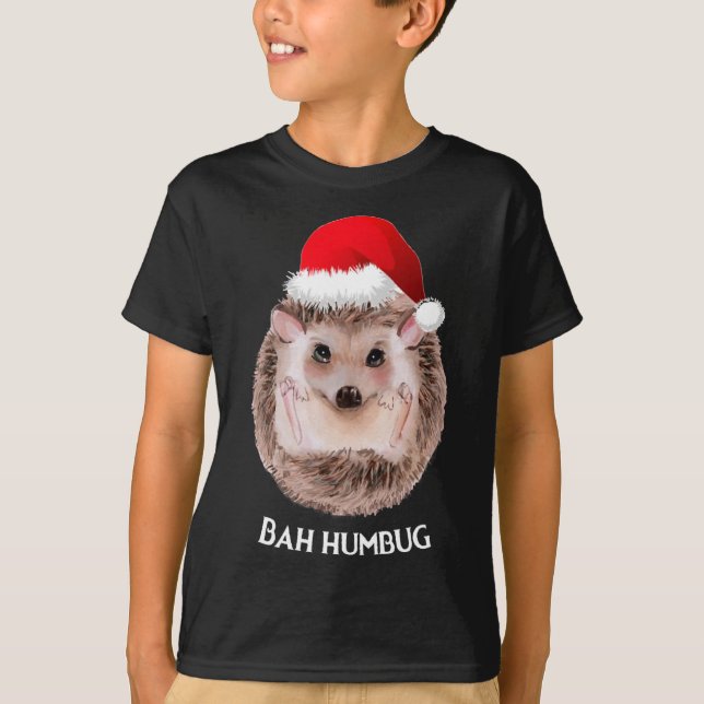 T-shirt Joli Hérisson Noël Santa Hat Bah Humbug (Devant)
