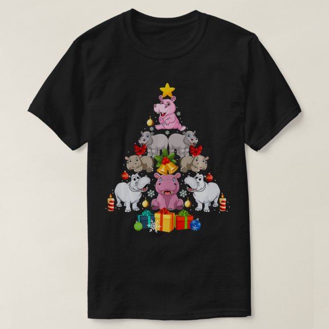 T-shirt Joli Hippo Arbre de Noël Hippopotame Noël X (Design devant)