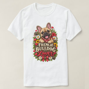 T-shirt Joli Imprimé de Patte Floral Amateur de Bouledogue