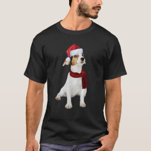T-shirt Joli Jack Russell Santa Hat Écarf Drôle Noël