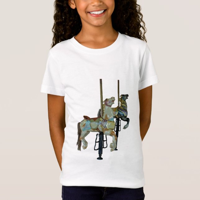 T-Shirt Joli Joyeux Parcours Carrousel Chevaux Fille (Devant)