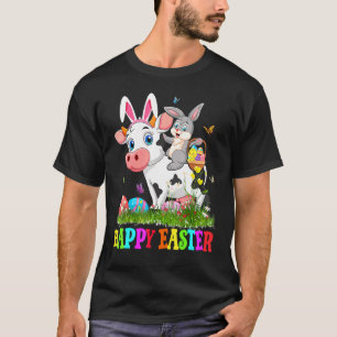 T-shirt Joli Lapin à Cheval sur une Vache Œuf de Pâques Mi