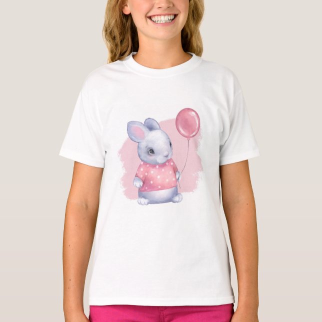 T-shirt Joli lapin avec ballon rose (Devant)