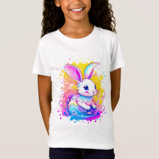 T-Shirt Joli lapin de dessin animé sur arrière - plan colo