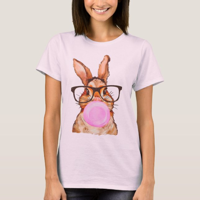 T-shirt Joli lapin de Pâques imprimé graphique rose pâle (Devant)