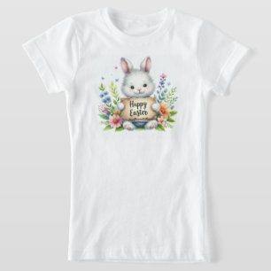 T-Shirt Joli lapin de Pâques tenant un joyeux signe de Pâq