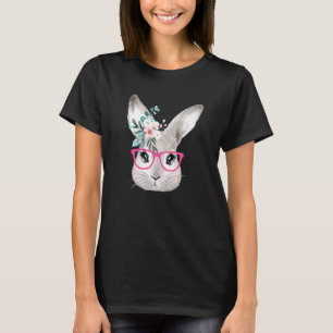 T-shirt Joli Lapin Face Avec Lunettes Rose Rabbit Pâques F