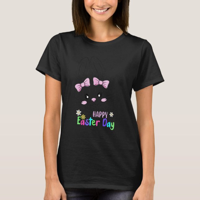T-shirt Joli lapin Face Rabbit Bow Joyeuses Filles de Pâqu (Devant)