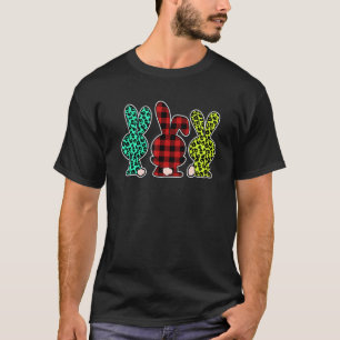 T-shirt Joli lapin lapin Leopard Red Plaid Chasse de Pâque