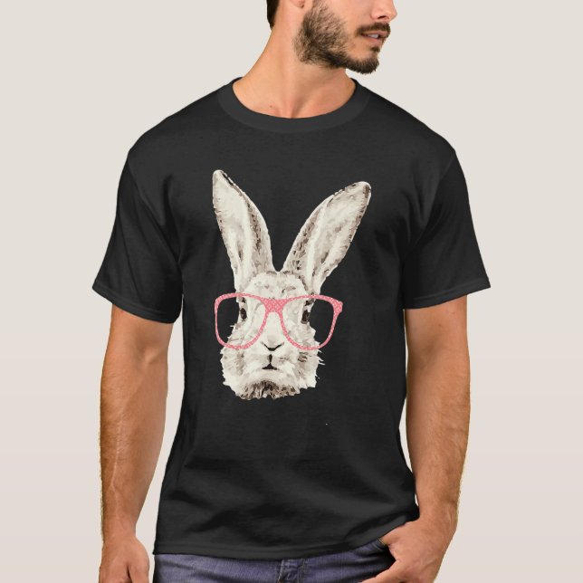 T-shirt Joli lapin Lapin Lunettes roses Hipster Pâques (Devant)