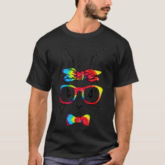T-shirt Joli lapin lapin Visage Tie Tee Lunettes Fille Heu