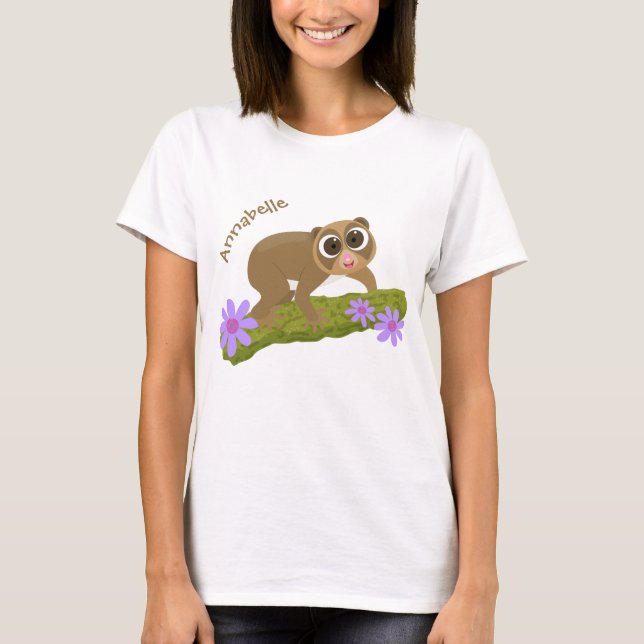 T-shirt Joli lenteur loris sur dessin de branche (Devant)