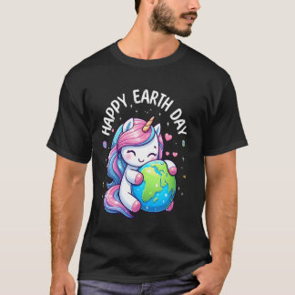 T-shirt Joli licorne étreignant la planète Terre Joyeuse J