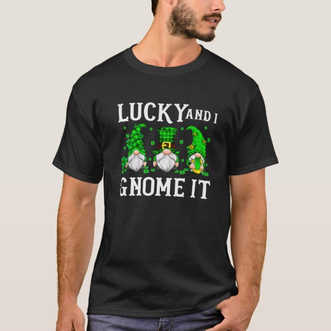 T-shirt Joli Lucky Et Je Gnome It Gnomies Shamrock St Pat (Devant)