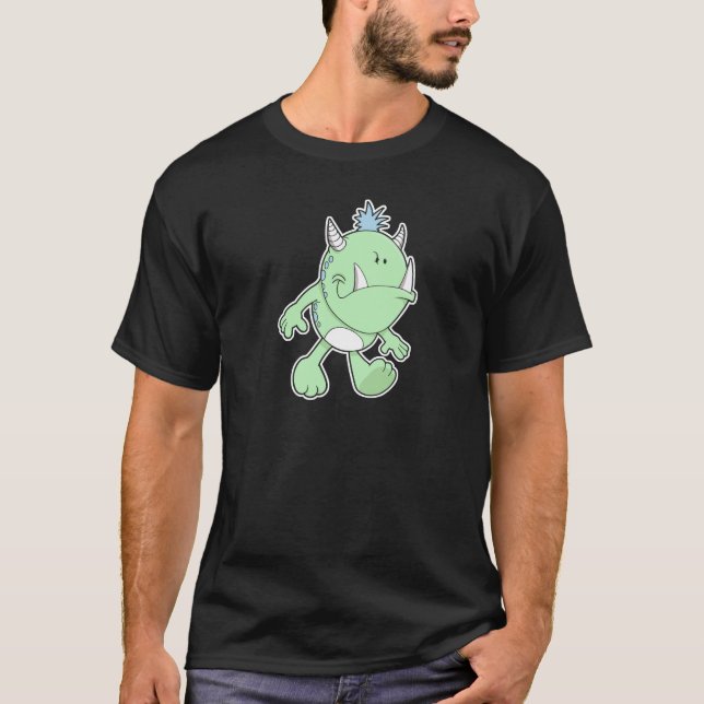 T-shirt joli monstre vert aux crocs faisant la moue (Devant)