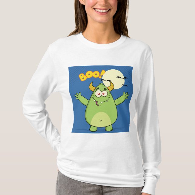T-shirt Joli Monstre Vert Halloween Boo (Devant)