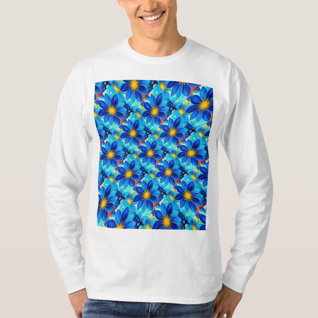T-shirt Joli Motif de Fleurs Bleues (Devant)
