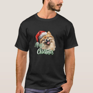T-shirt Joli Noël Pomeranian Tilt Head Père Noël Ha