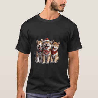 T-shirt Joli Noël Shiba Inu Chiens Père Noël Snowflakes Pu