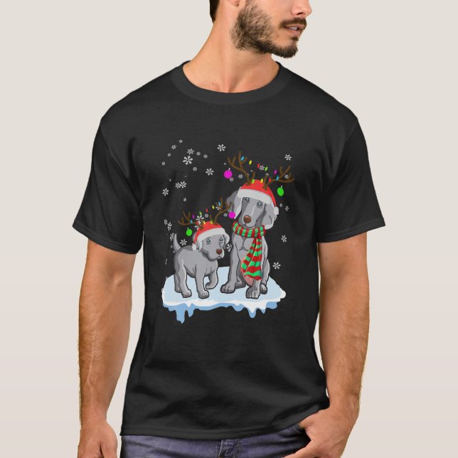 T-shirt Joli Noël Weimaraner Santa Hats Reindeer Chien (Devant)