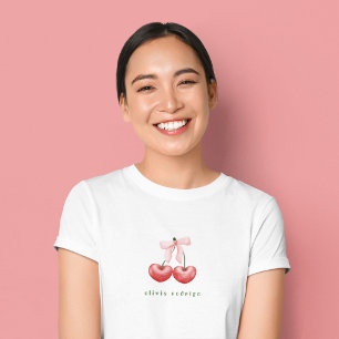 T-shirt Joli nœud cœur de cerise rouge et rose