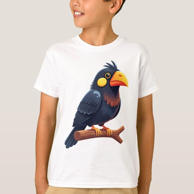 T-shirt Joli oiseau noir de dessin animé  (Devant)