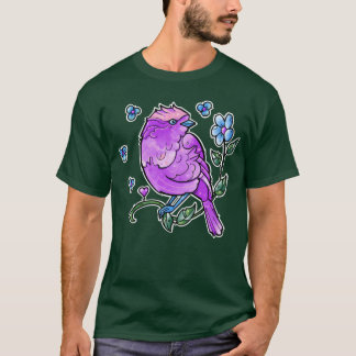 T-shirt Joli Oiseau Violet Et Fleurs Bleues amis
