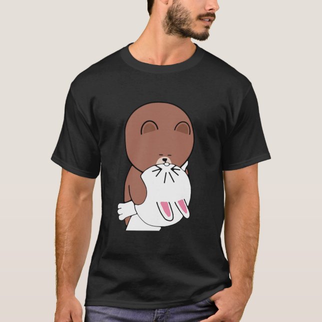 T-shirt Joli ours brun cony lapin lapin le baiser Classiqu (Devant)