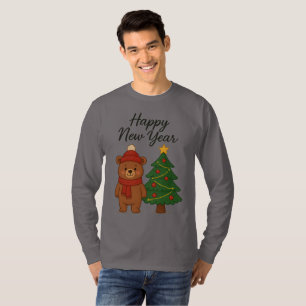 T-shirt Joli ours d'hiver avec un arbre de Noël Bonne anné