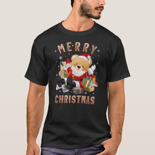 T-shirt Joli ours en peluche Noël Père Noël (Devant)