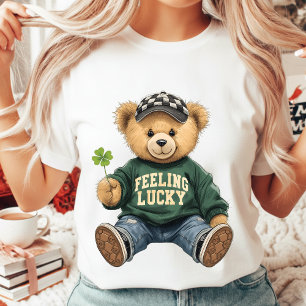 T-shirt Joli ours en peluche rétro se sentant chanceux pou