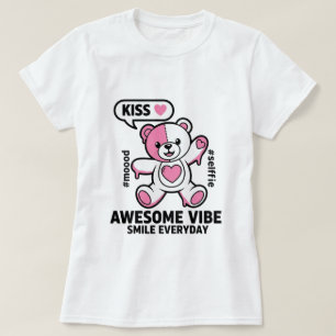 T-shirt Joli ours en peluche rose disant Kiss – Kawaii Lov