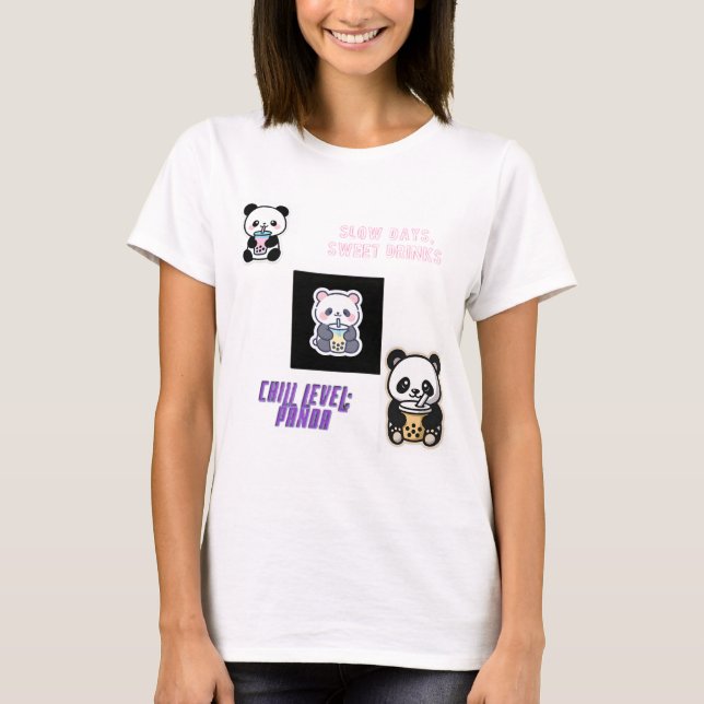 T-shirt Joli Panda Détendu Avec Boba (Devant)