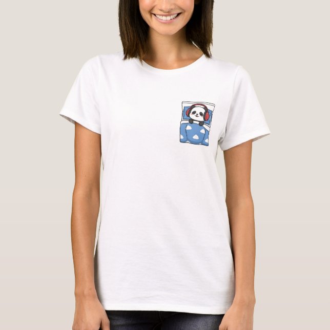 T-shirt Joli panda endormi avec casque rouge (Devant)