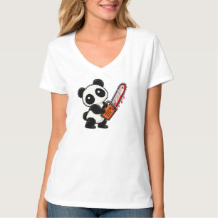 T-shirt Joli Panda Zombie Tronçonneuse Effrayant