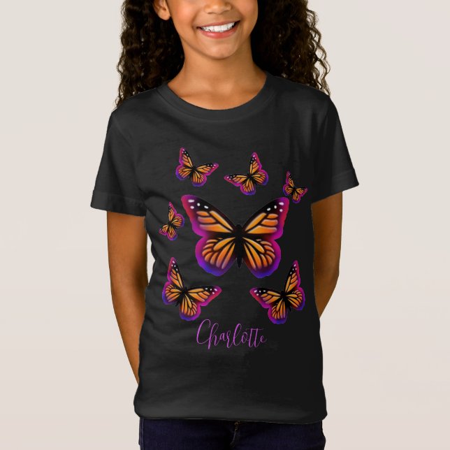 T-Shirt Joli papillon orange violet (Devant)