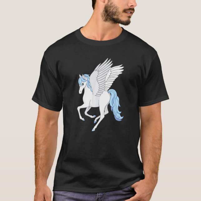 T-shirt Joli Pegasus Blanc Bleu Cheval Volant (Devant)
