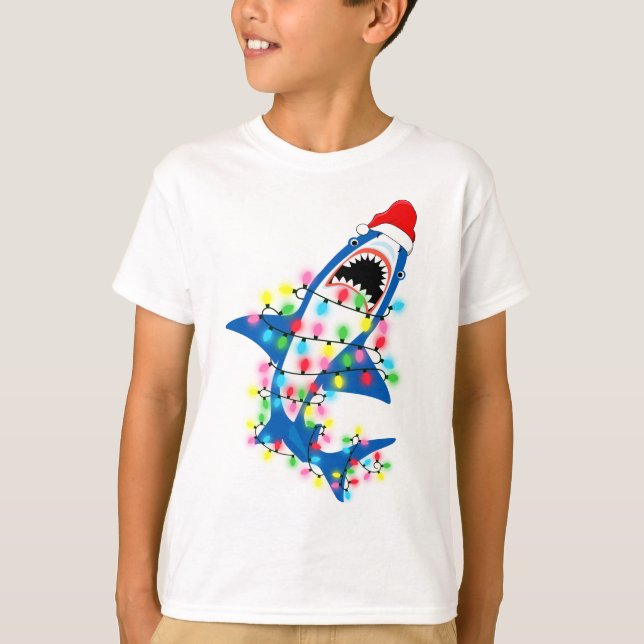 T-shirt Joli Père Noël Shark lumières de Noël Garçon (Devant)