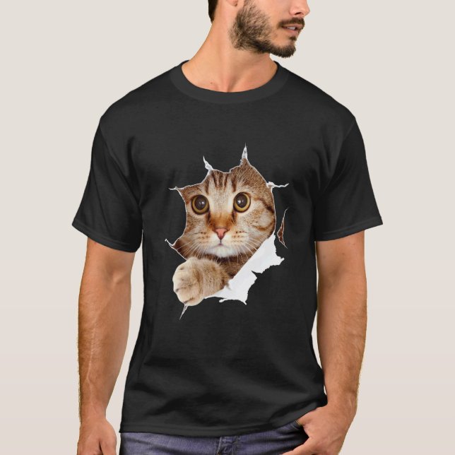 T-shirt Joli Petit Chat Déchiré Tissu Chat (Devant)