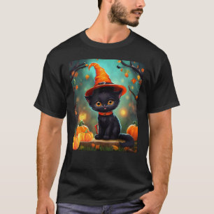 T-shirt Joli petit chaton noir Halloween Kitty sorcière ch