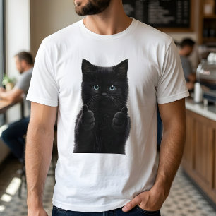 T-shirt Joli petit chaton noir pouce levé blanc