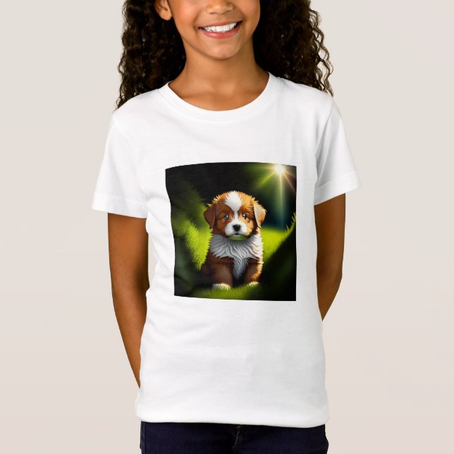 T-Shirt Joli petit chiot Brown et blanc (Devant)