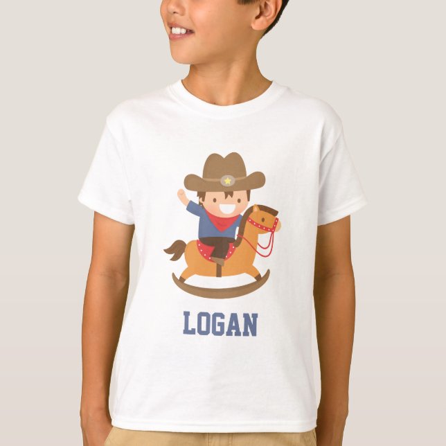 T-shirt Joli petit cow-boy sur Rocking Horse (Devant)