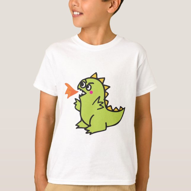 T-shirt joli petit dragon de feu vert monstre (Devant)