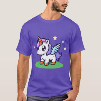 T-shirt Joli Petit Licorne de Dessin Animé avec des Ailes 