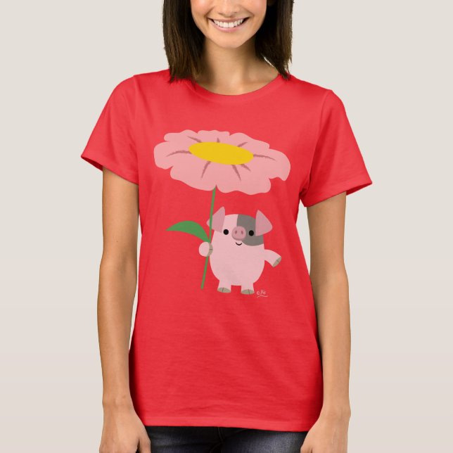 T-shirt Joli Piglet Cartoon Avec Cadeau (Rose) Femme T-shi (Devant)